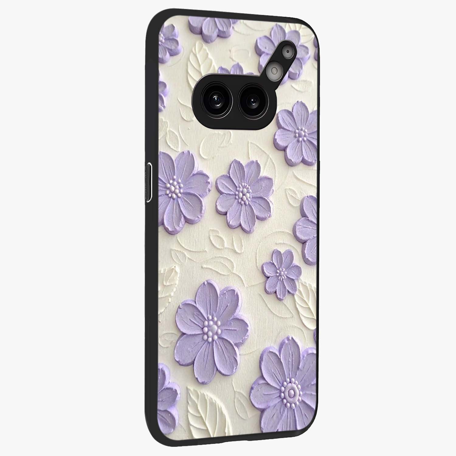 Floral Wall Art With Purple Flowers Glass Case upright view showcasing elegant purple flower artwork with decorative floral theme.