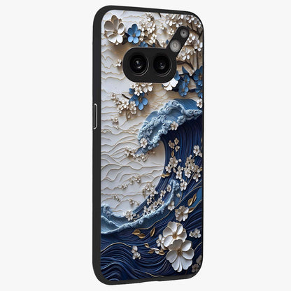 Floral Wave Origami Glass Case upright view showcasing creative floral origami artwork with artistic decorative theme.