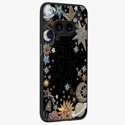 Galactic Jewel Stars Glass Case upright view showcasing glittering star jewel artwork with vibrant galaxy theme.