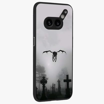 Graveyard Shadow Descent Glass Case upright view showcasing haunting graveyard artwork with dramatic dark theme.