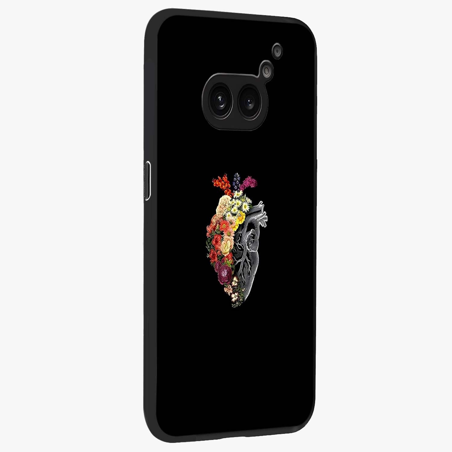 Heart With Flowers Glass Case upright view showcasing decorative heart and floral artwork with sweet romantic theme.