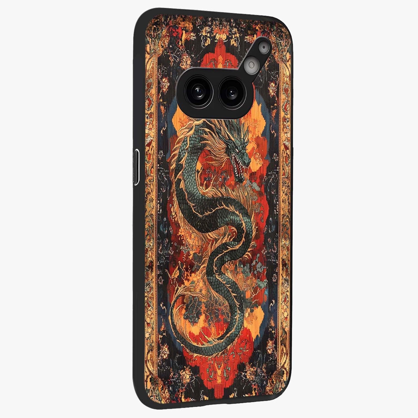 Inferno Dragon Soul Glass Case upright view showcasing intense dragon artwork with fantasy fire theme.