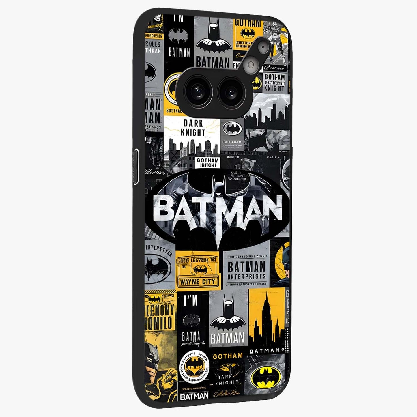Knight Gotham Rise Glass Case upright view showcasing bold vigilante themed artwork with gothic city vibe.
