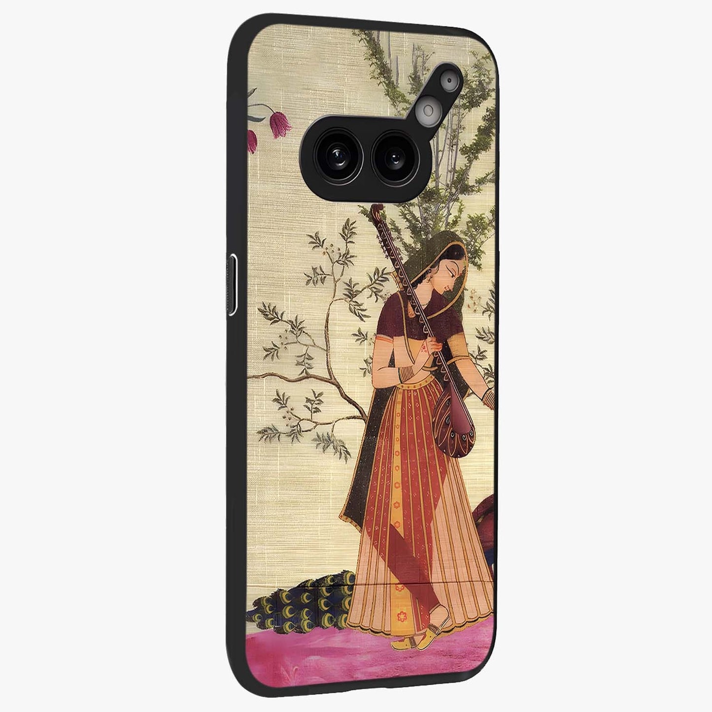 Lady With Veena Art Glass Case upright view showcasing classical veena artwork with traditional artistic theme.