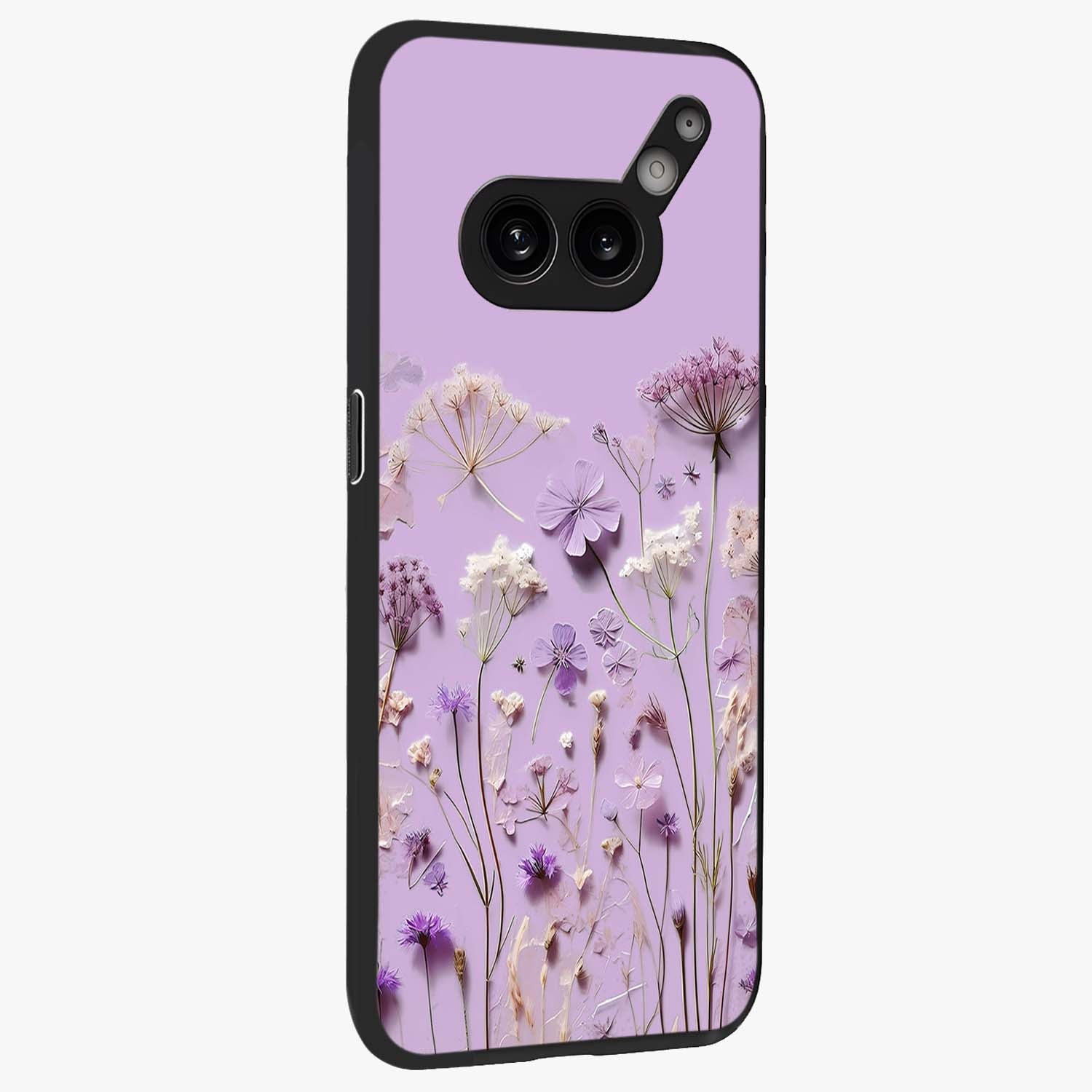Lavender Blossom Dream Glass Case upright view showcasing delicate lavender blossom artwork with peaceful floral theme.