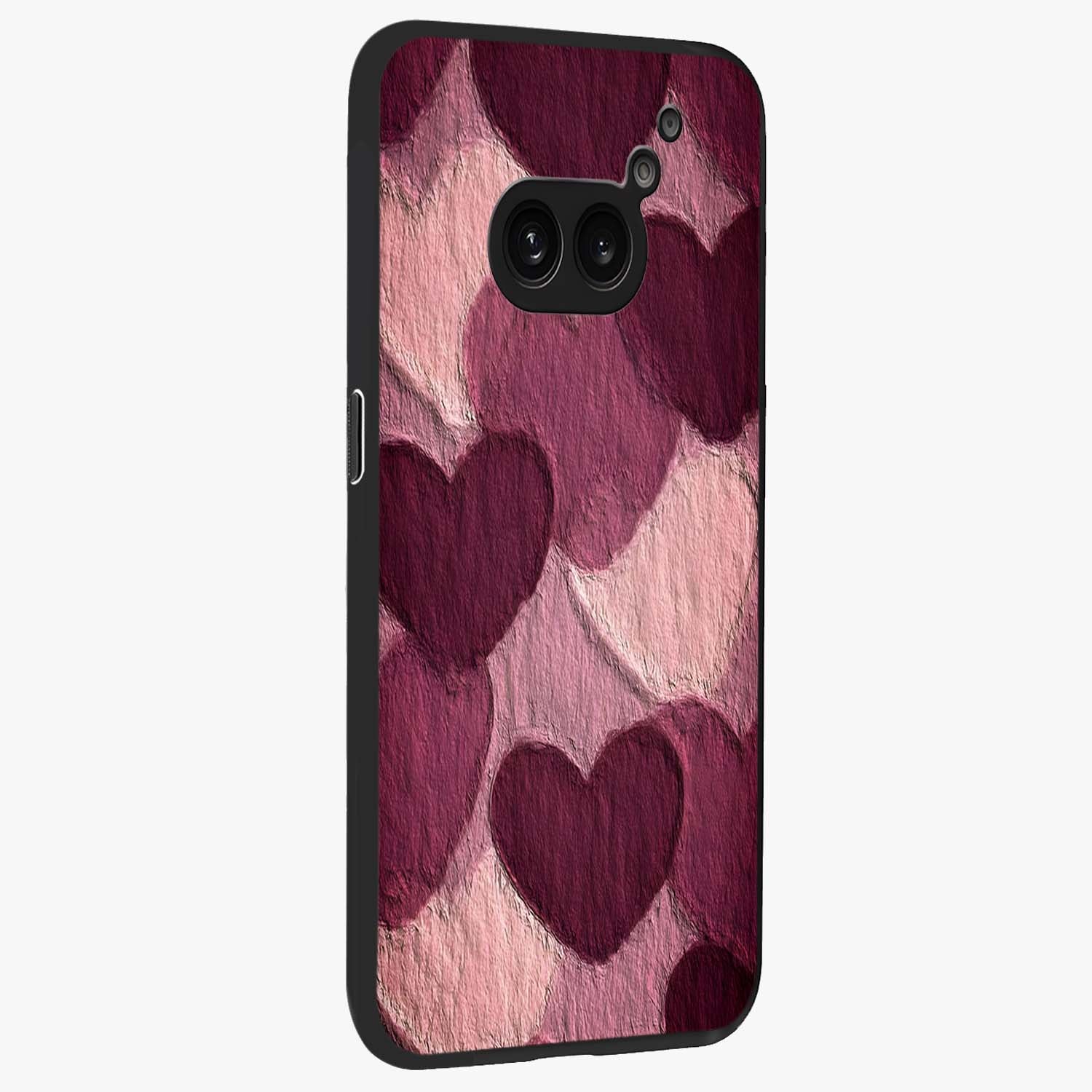 Layered Paper Hearts Glass Case upright view showcasing decorative layered heart artwork with sweet love theme.