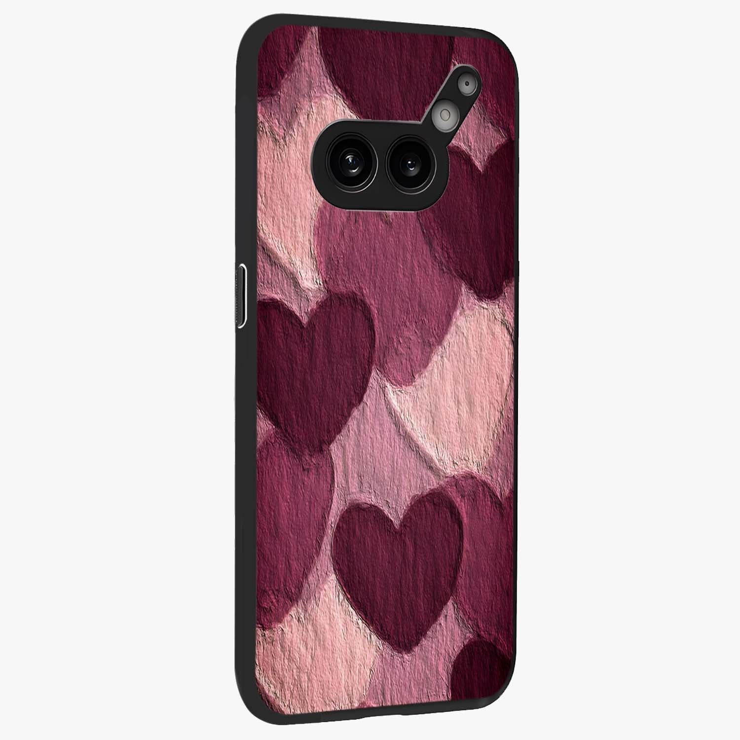 Layered Paper Hearts Glass Case upright view showcasing decorative layered heart artwork with sweet love theme.