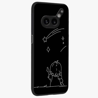Line Art Girl With Shooting Stars Glass Case upright view showcasing delicate shooting stars artwork with minimal artistic theme.