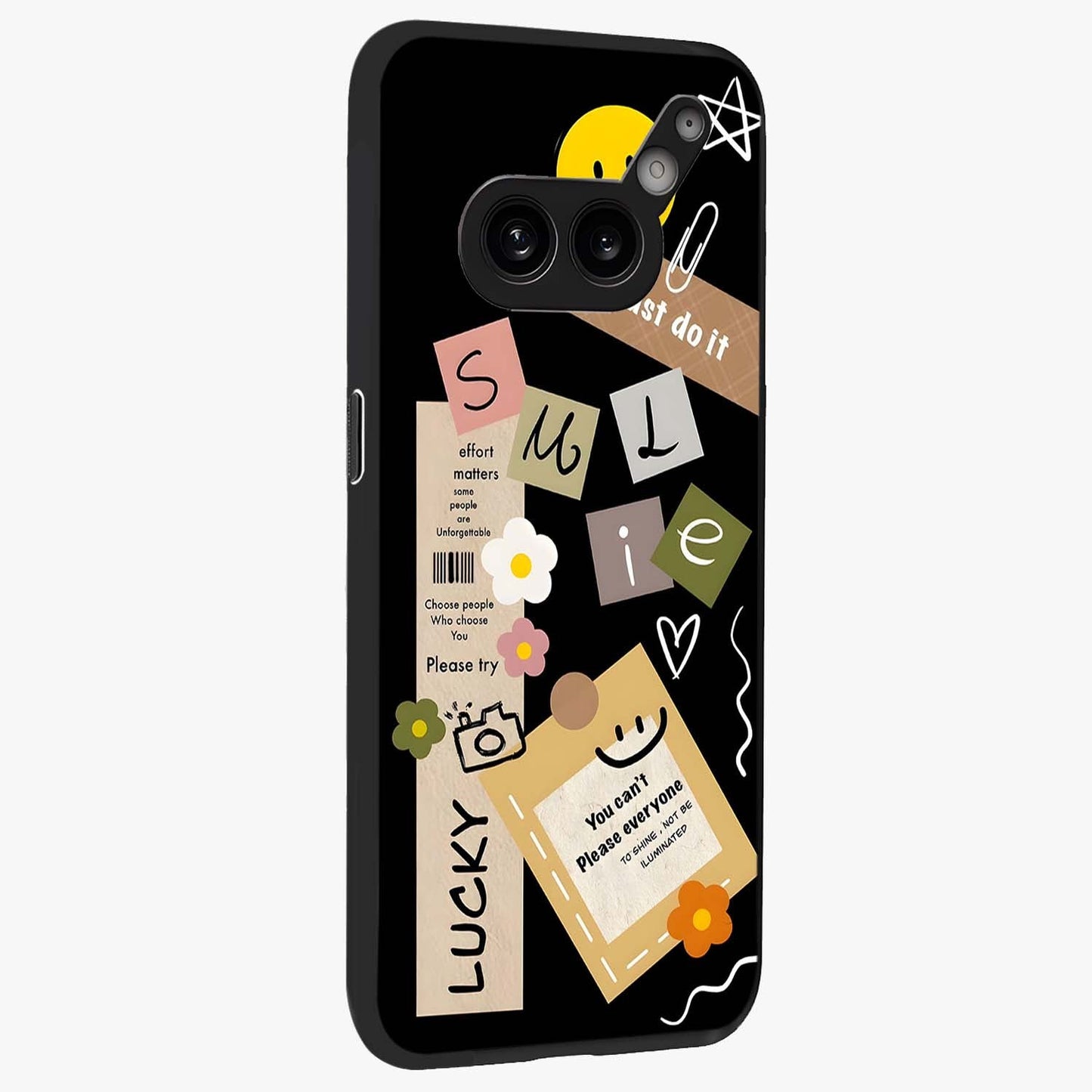 Lucky Aesthetic Collage Glass Case upright view showcasing vibrant collage artwork with youthful aesthetic theme.