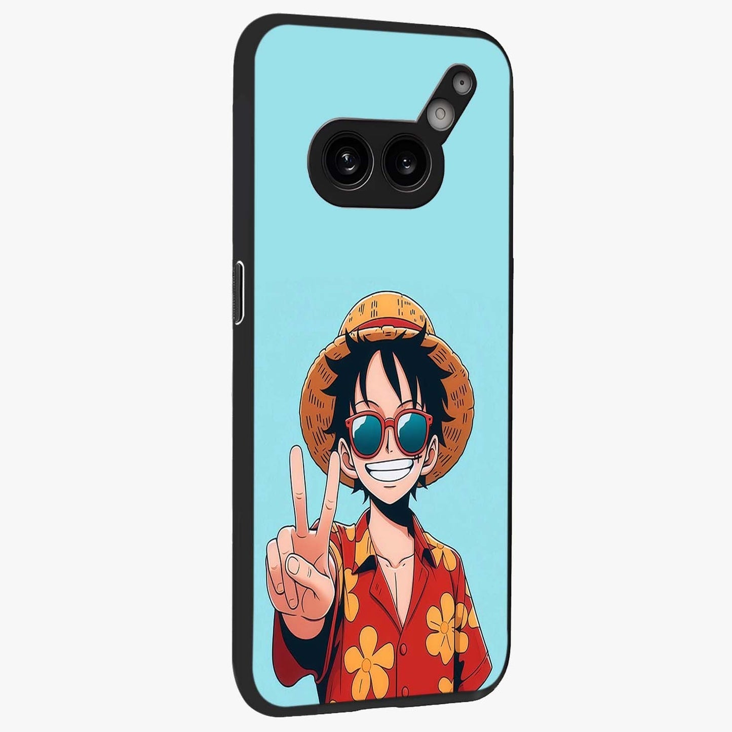Luffy Summer Anime Vibe Glass Case upright view showcasing dynamic anime artwork with bright adventurous theme.