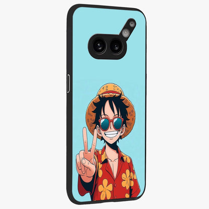 Luffy Summer Anime Vibe Glass Case upright view showcasing dynamic anime artwork with bright adventurous theme.