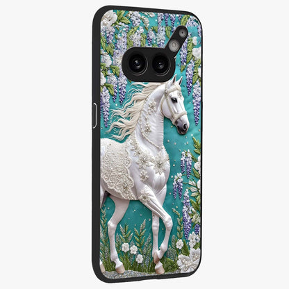 Majestic Floral Stallion Glass Case upright view showcasing dramatic horse artwork with decorative floral theme.