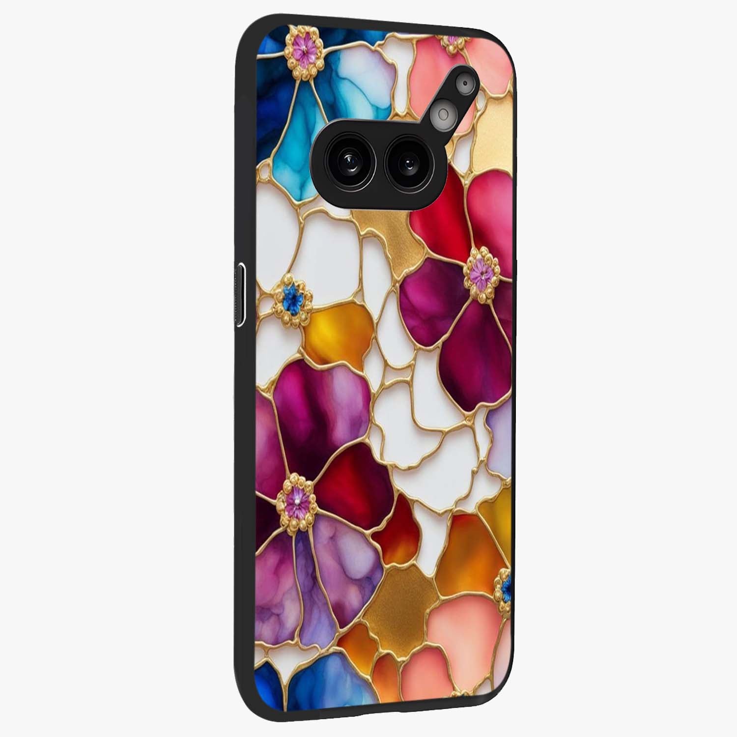 Marble Flower Pattern Glass Case upright view showcasing decorative marble flower artwork with refined style.