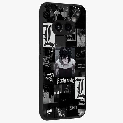 Midnight Chaos Mind Glass Case upright view showcasing expressive abstract artwork with bold dark theme.