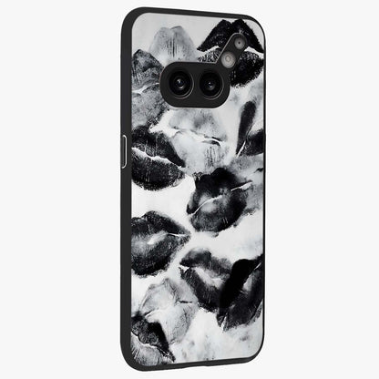 Midnight Kiss Marks Glass Case upright view showcasing stylish kiss mark artwork with trendy romantic theme.