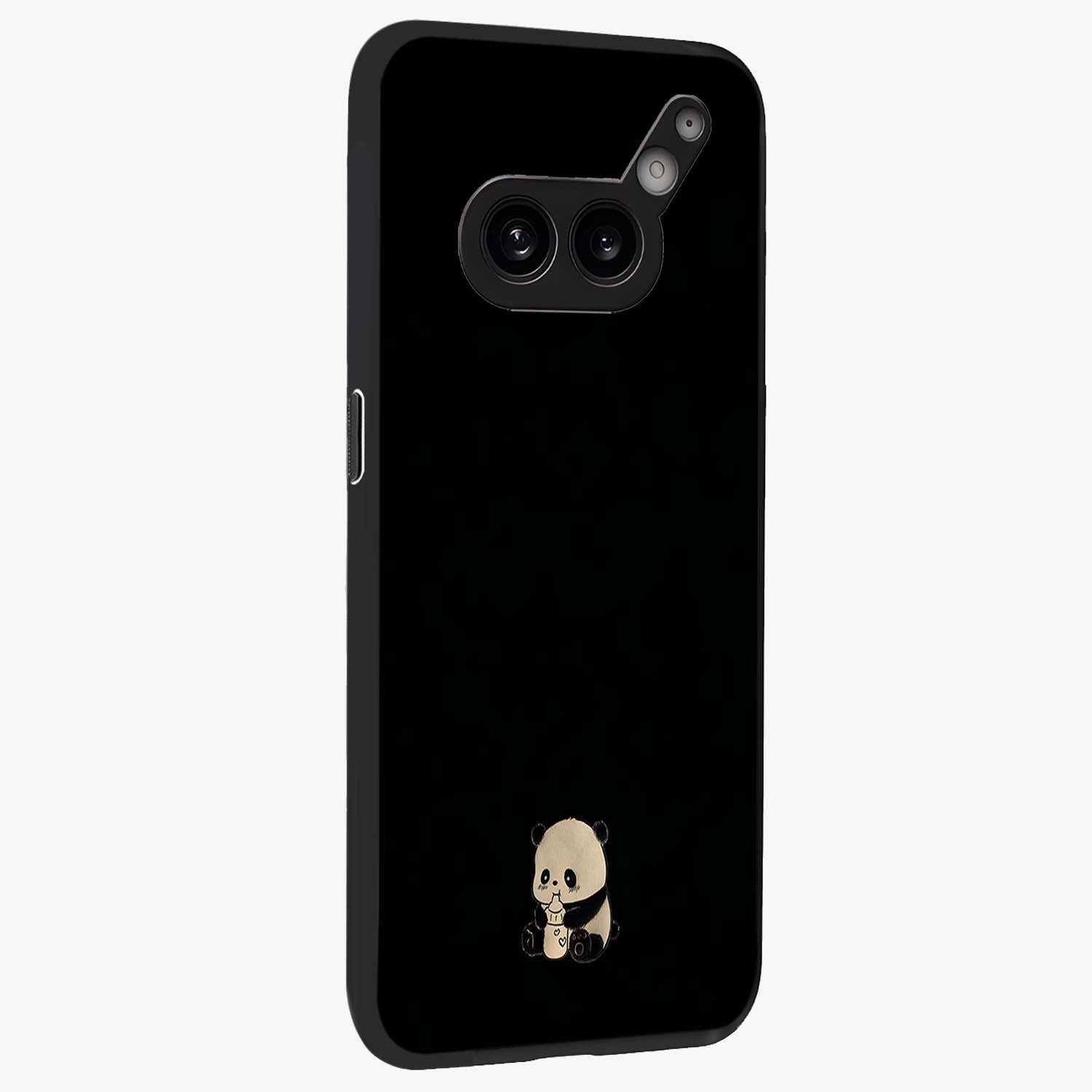 Midnight Panda Love Glass Case upright view showcasing charming panda artwork with playful romantic theme.