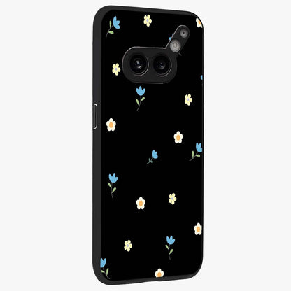 Minimal Petal Whispers Glass Case upright view showcasing elegant floral artwork with modern minimalist style.