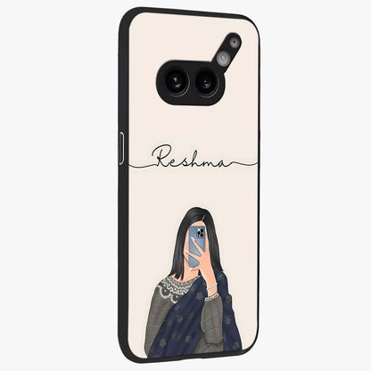 Mirror Mood Muse With Custom Name Glass Case upright view showcasing artistic mirror themed artwork with personalized aesthetic.