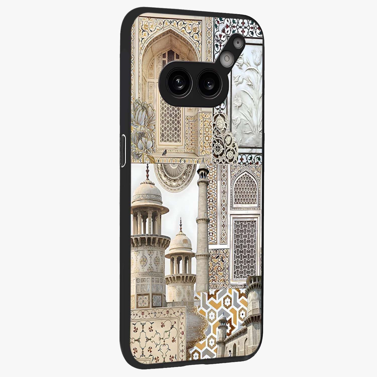 Mughal Marble Legacy Glass Case upright view showcasing ornate Mughal design with luxurious traditional theme.