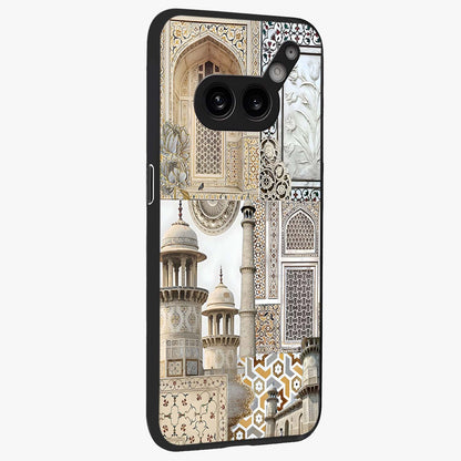 Mughal Marble Legacy Glass Case upright view showcasing ornate Mughal design with luxurious traditional theme.