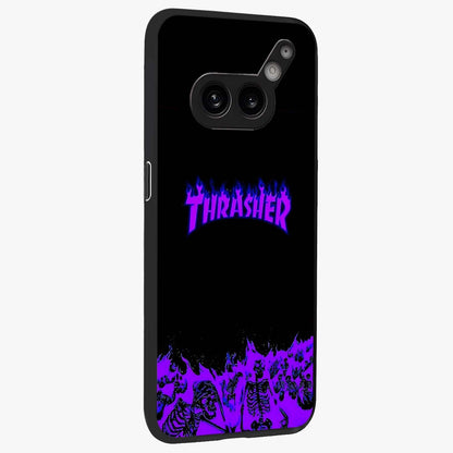Neon Flame Riot Glass Case upright view showcasing dynamic flame artwork with energetic neon theme.