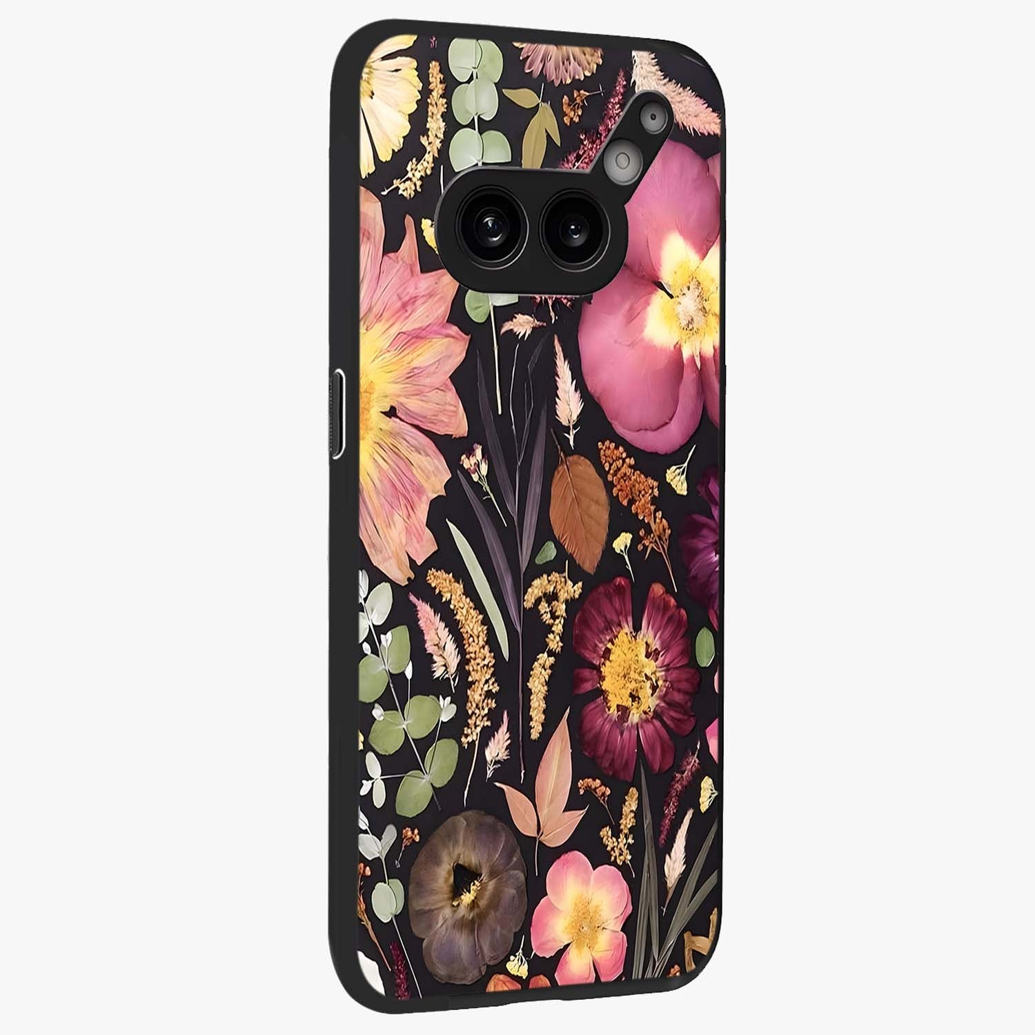 Petal Dream Tapestry Glass Case upright view showcasing detailed floral tapestry artwork with artistic nature theme.
