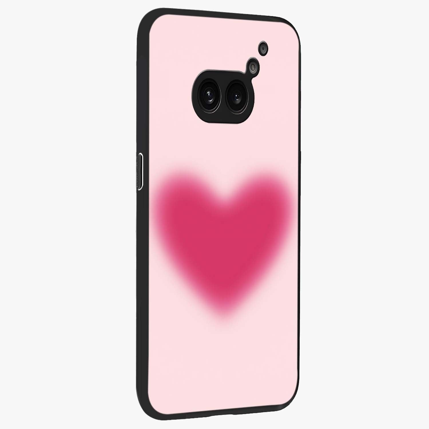 Pink Aura Heart Glass Case upright view showcasing romantic heart artwork with soft pastel theme.