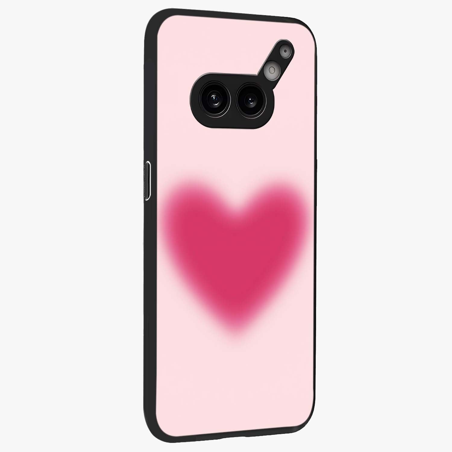Pink Aura Heart Glass Case upright view showcasing romantic heart artwork with soft pastel theme.