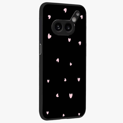 Pink Love Drops Glass Case upright view showcasing charming heart drop artwork with romantic playful theme.