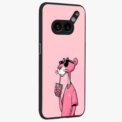 Pink Panther Glass Case upright view showcasing fun animated artwork with stylish retro cartoon theme.