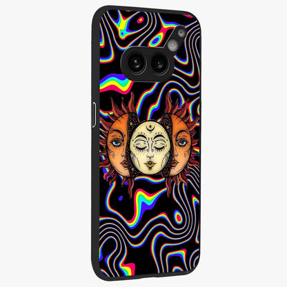 Psychedelic Sun Glass Case upright view showcasing trippy sun artwork with bold psychedelic theme.