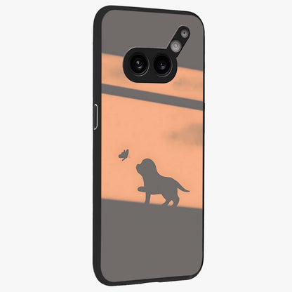 Puppy Shadow Art Glass Case upright view showcasing charming puppy artwork with creative silhouette theme.