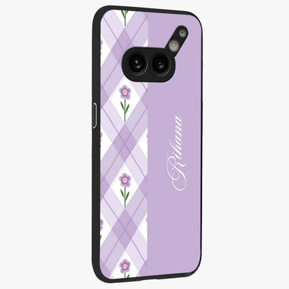 Purple Diamond Floral Glass Case upright view showcasing vibrant floral artwork with stylish geometric theme.