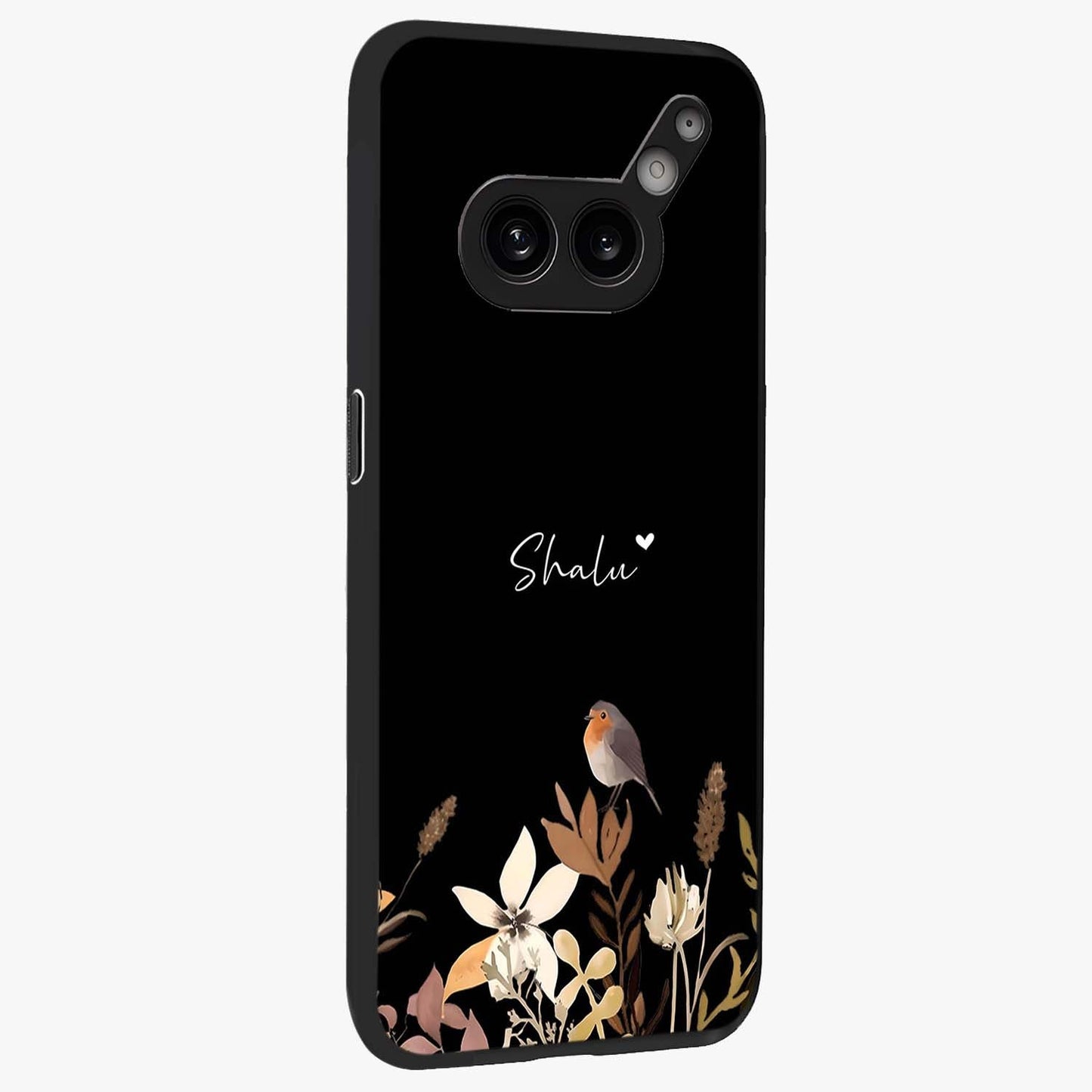 Quiet Garden Tune Custom Name Glass Case upright view showcasing serene botanical artwork with personalized aesthetic.