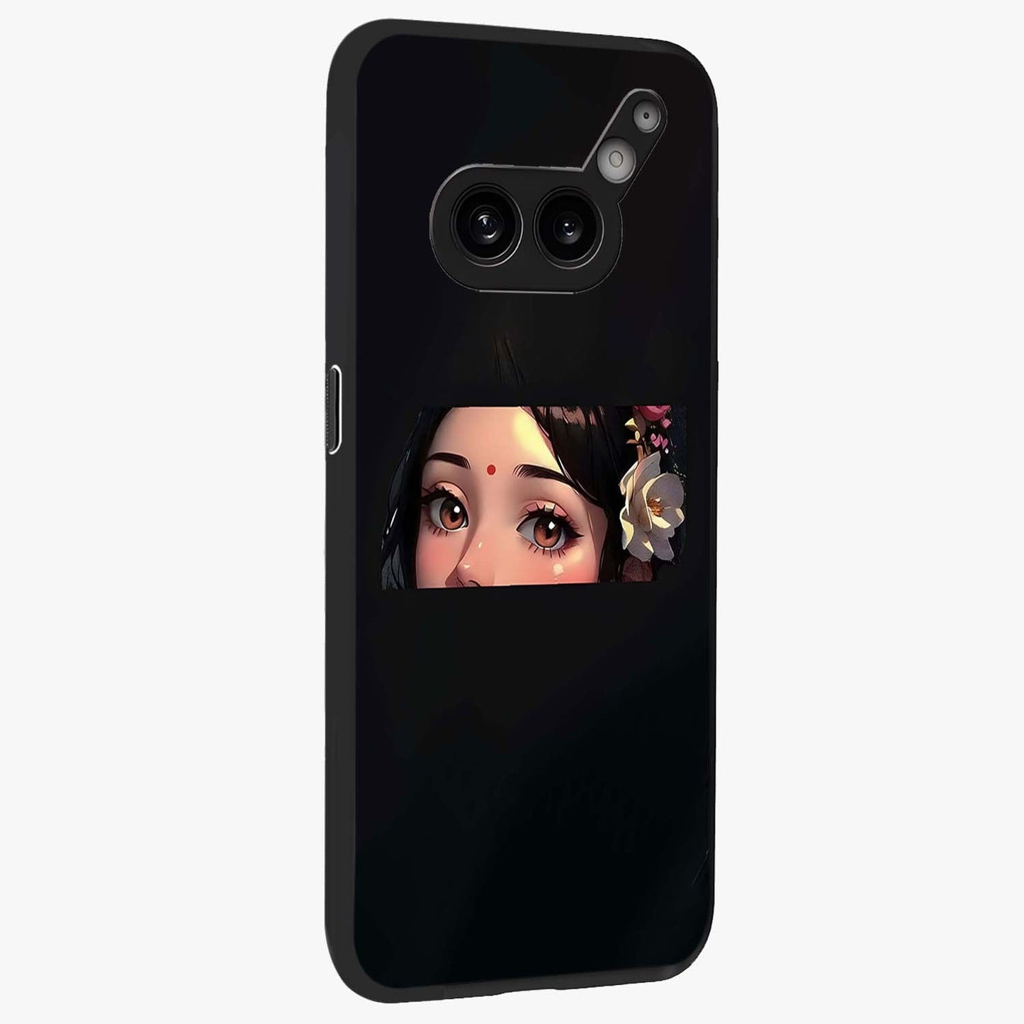Radha Divine Embrace Glass Case upright view showcasing sacred Radha themed artwork with peaceful devotional style.