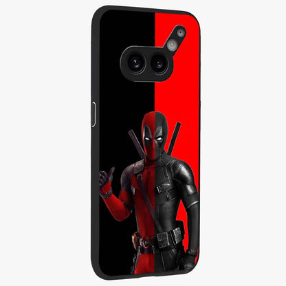 Red & Black Deadpool Theme Glass Case upright view showcasing energetic comic themed artwork with striking red and black design.