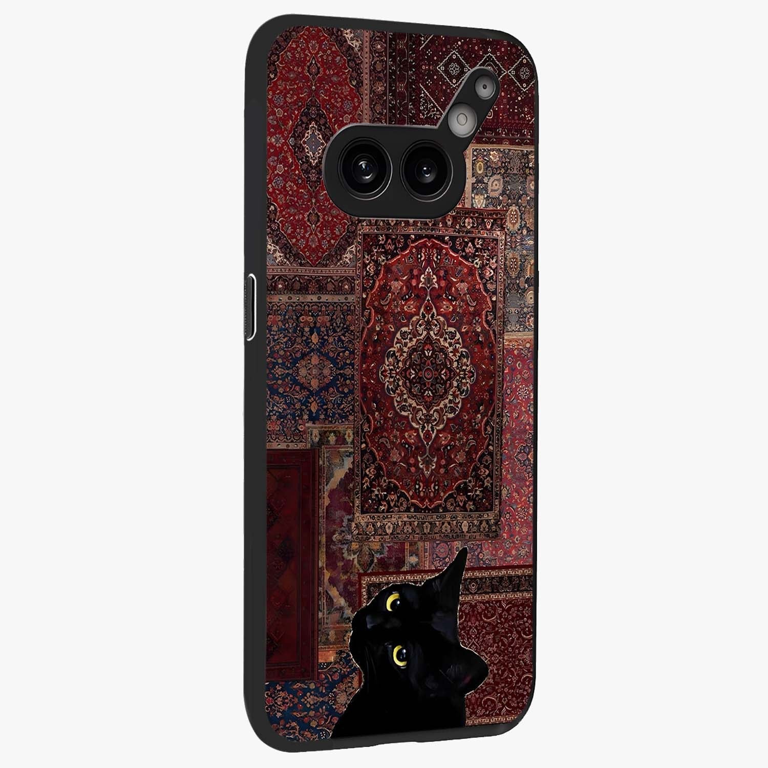 Regal Magic Cat Apple Glass Case upright view showcasing charming cat artwork with playful magical theme.