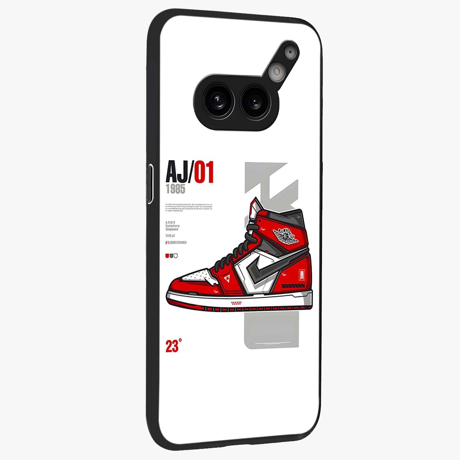 Retro Sneaker Blueprint Glass Case upright view showcasing stylish sneaker illustration with vintage streetwear theme.