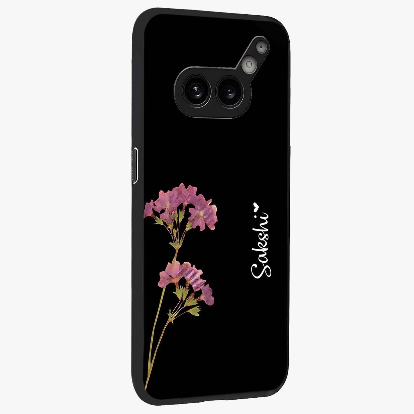 Riching Lavender Flower Custom Name Glass Case upright view showcasing elegant lavender floral artwork with personalized aesthetic.
