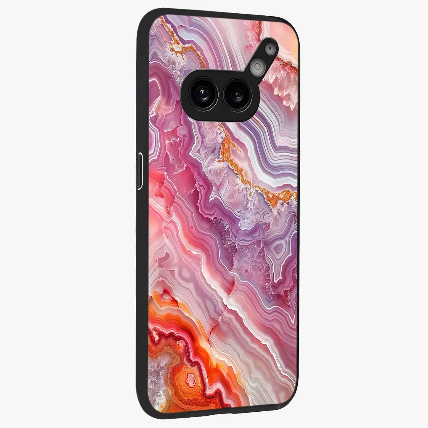 Rose Quartz Marble Glass Case upright view showcasing decorative marble artwork with luxurious pastel theme.