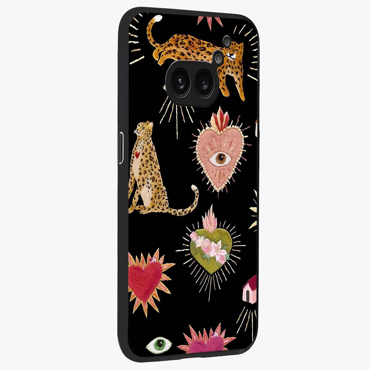 Sacred Jungle Heart Glass Case upright view showcasing vibrant jungle artwork with symbolic heart theme.