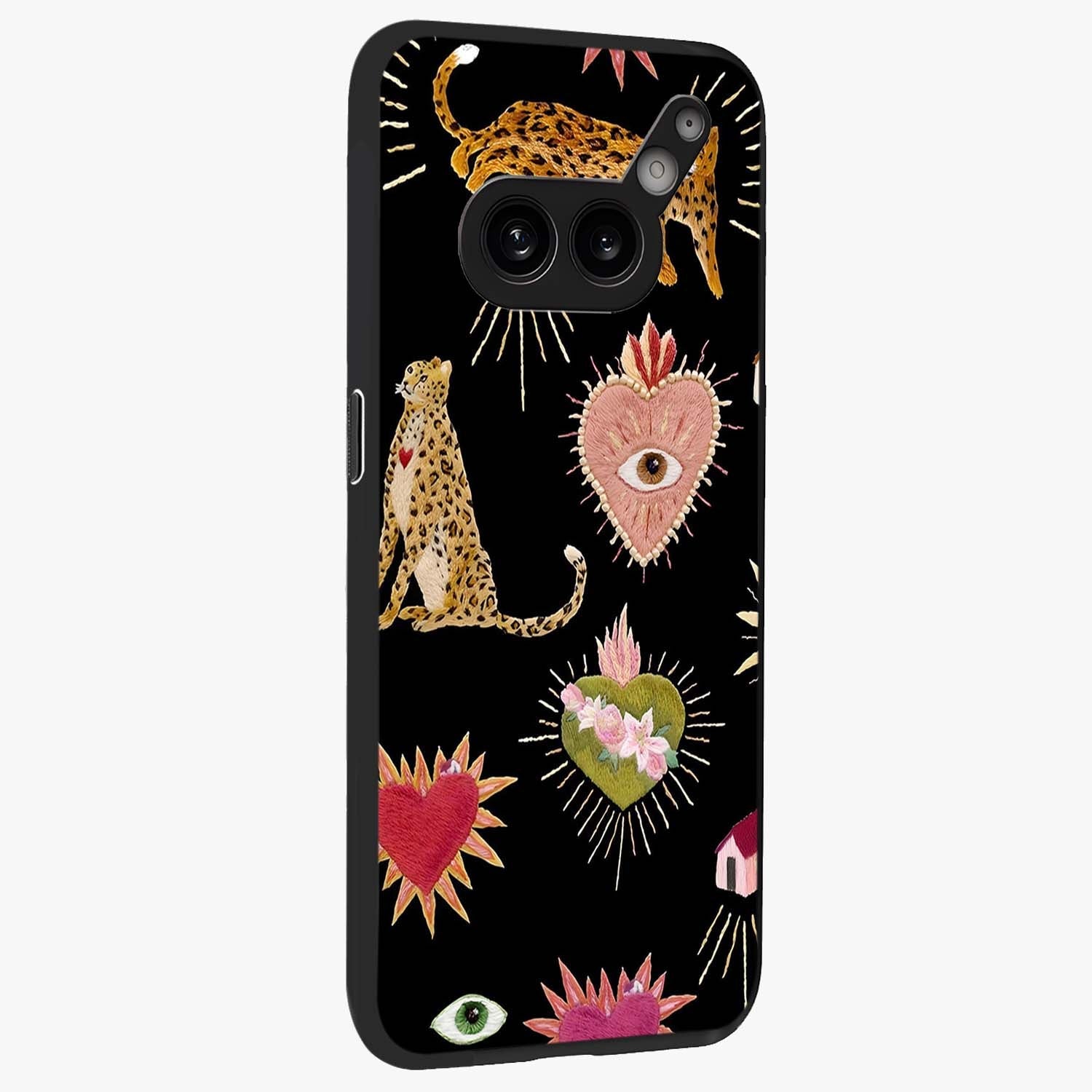 Sacred Jungle Heart Glass Case upright view showcasing vibrant jungle artwork with symbolic heart theme.