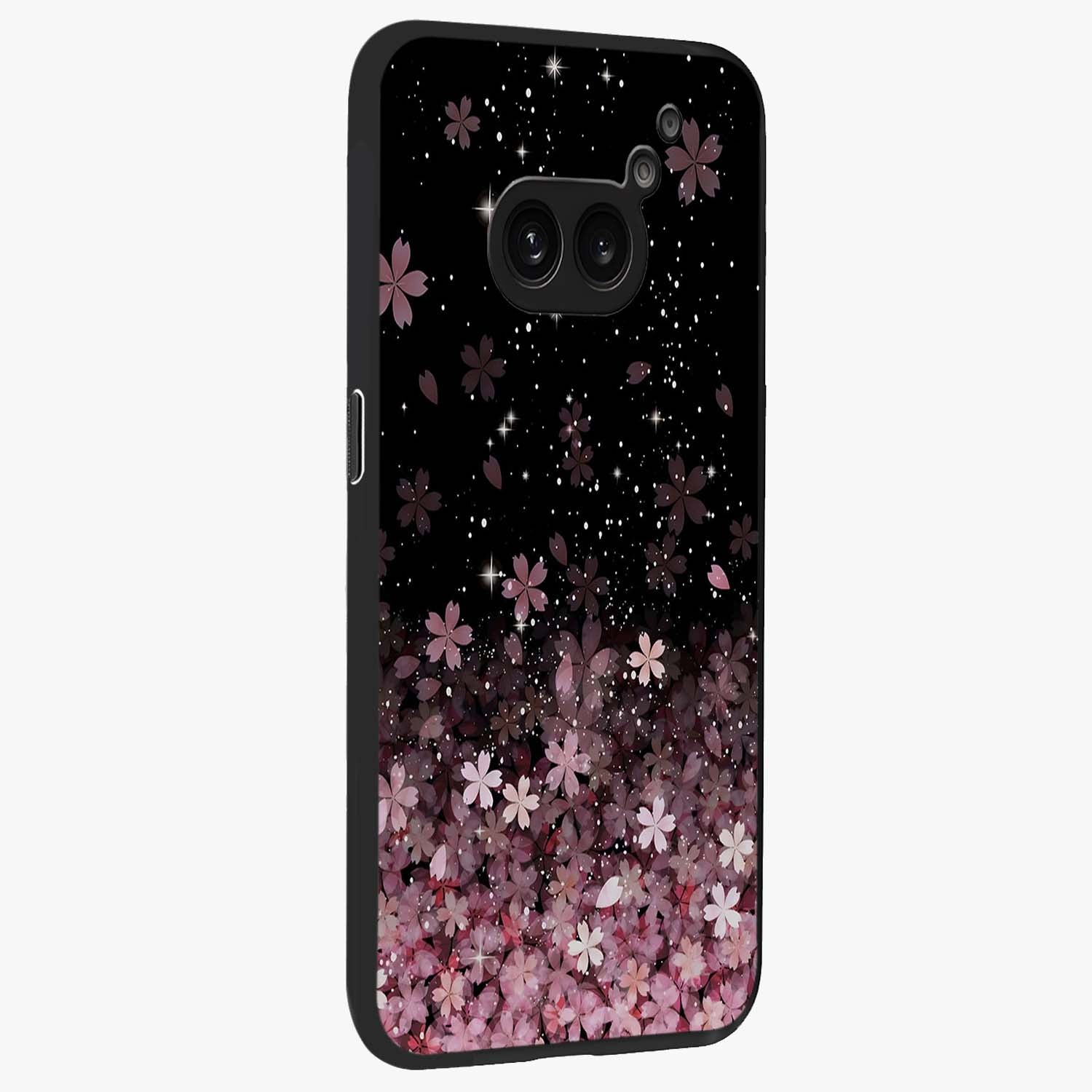 Small Starry Flowers Glass Case upright view showcasing charming floral artwork with dreamy starry theme.