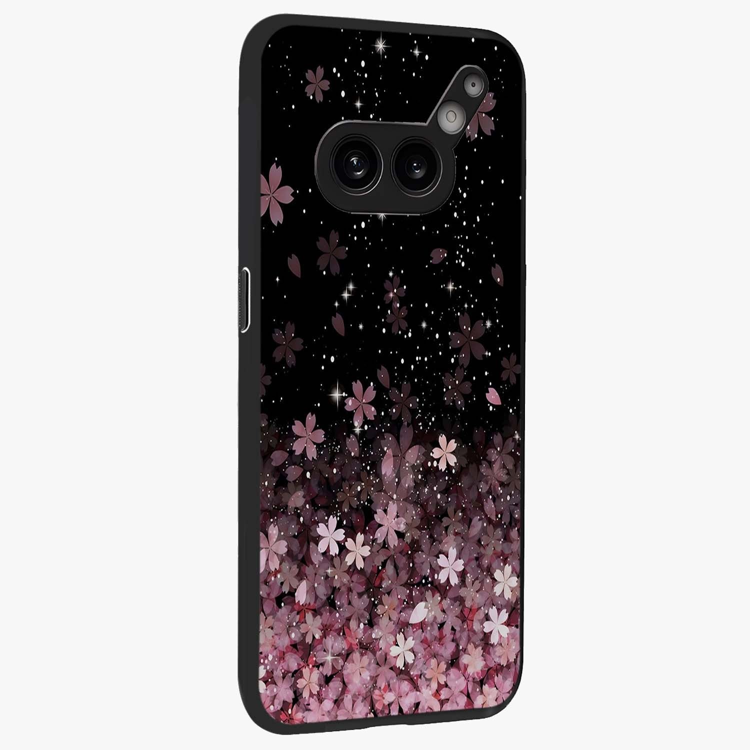 Small Starry Flowers Glass Case upright view showcasing charming floral artwork with dreamy starry theme.