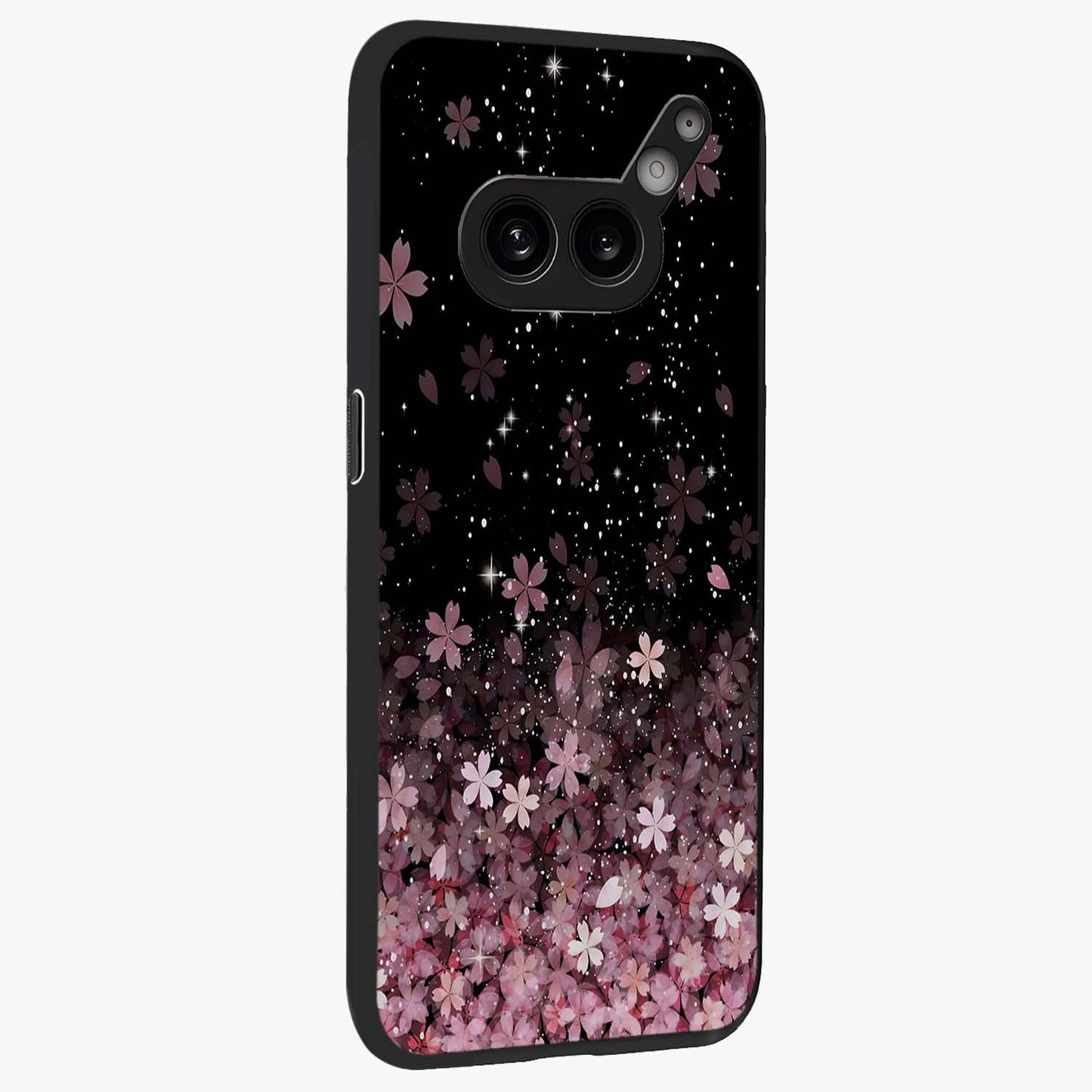 Small Starry Flowers Glass Case upright view showcasing charming floral artwork with dreamy starry theme.