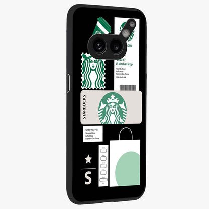 Starbucks Mocha Glass Case upright view showcasing trendy coffee inspired artwork with modern lifestyle theme.