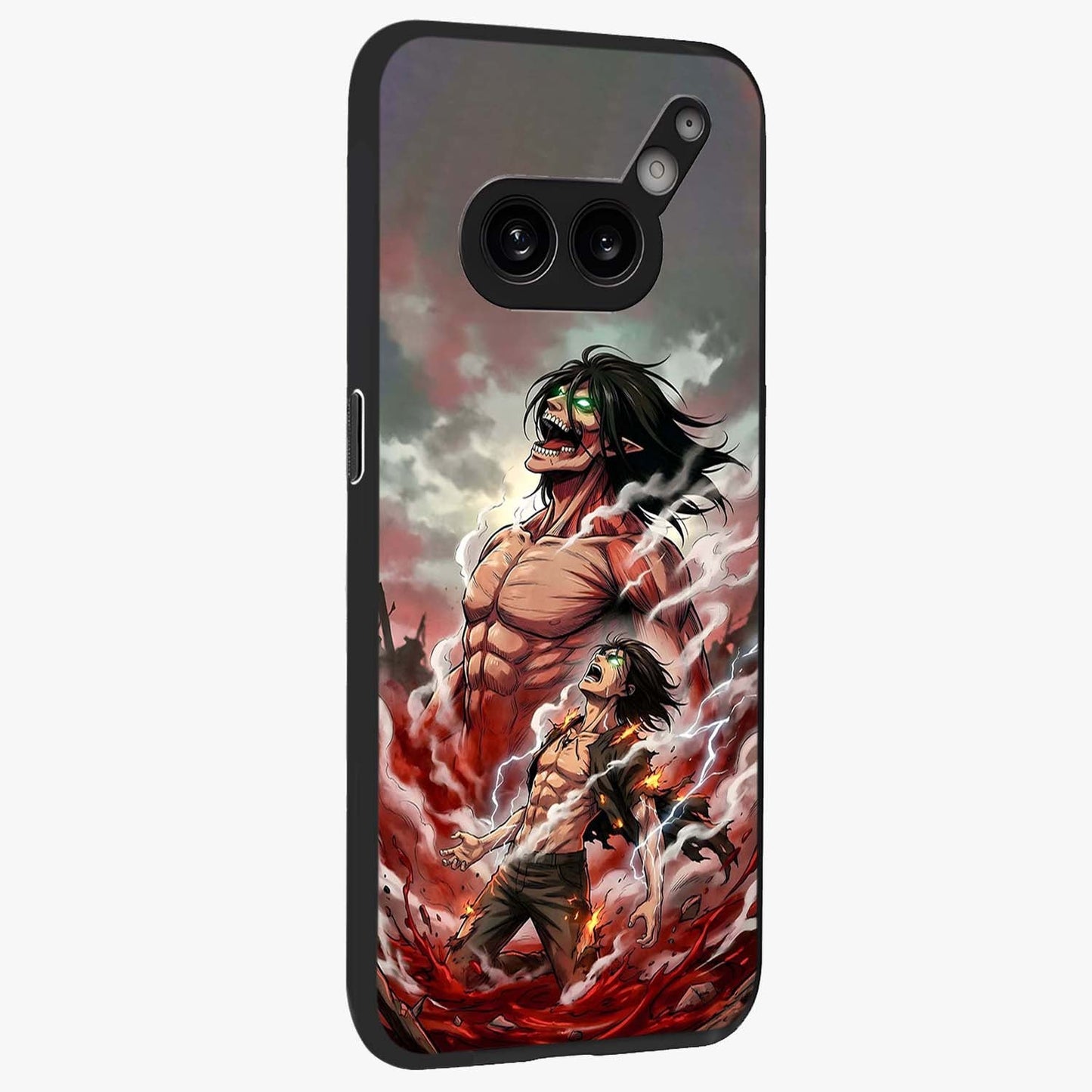 Titan Awakening Fury Glass Case upright view showcasing intense titan artwork with epic fantasy theme.