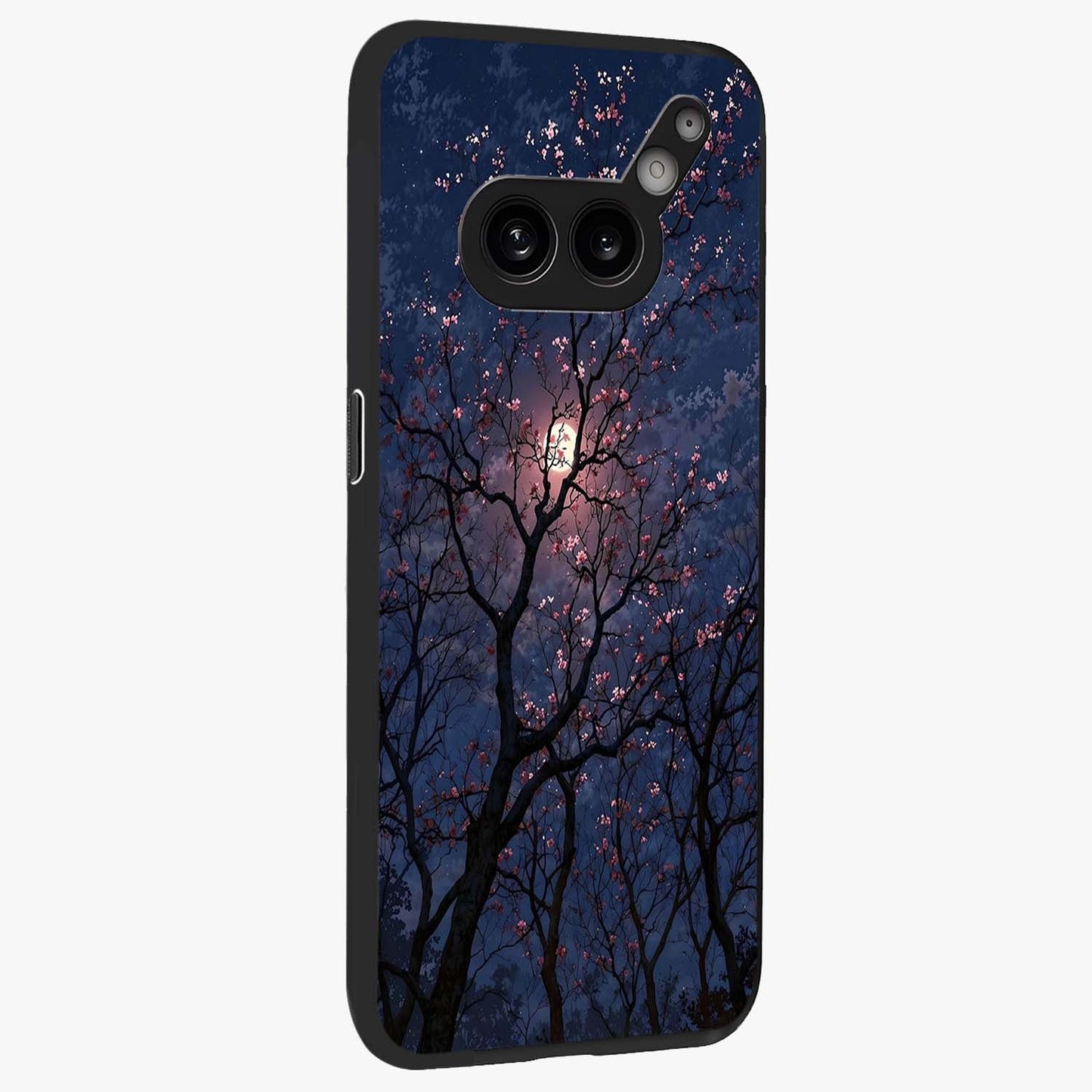 Twilight Sakura Serenade Glass Case upright view showcasing beautiful cherry blossom artwork with serene evening theme.