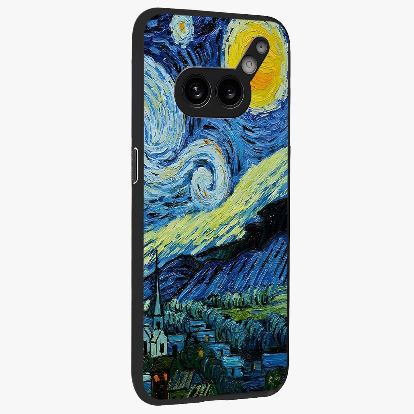 Van Gogh Art Glass Case upright view showcasing expressive painting style artwork with timeless artistic theme.