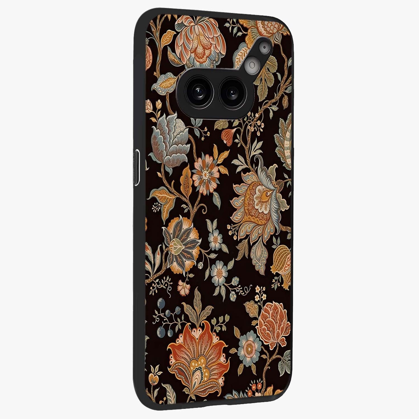 Vintage Floral Dream Glass Case upright view showcasing delicate floral artwork with timeless vintage theme.